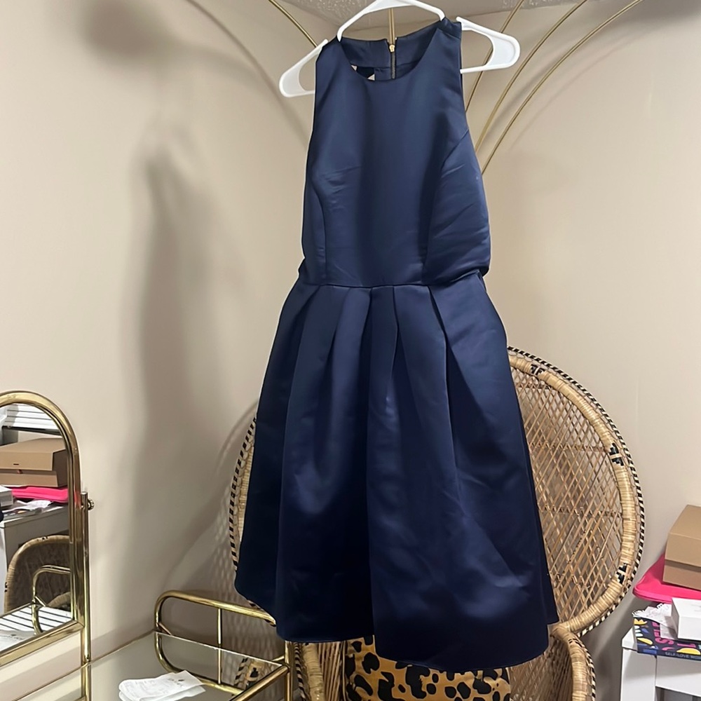 Anthropologie mini bow dress Erin Fetherston satin navy,size 10